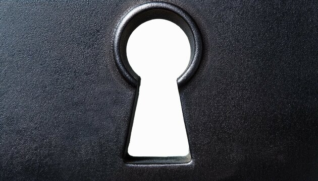 close up of a dark keyhole with white background