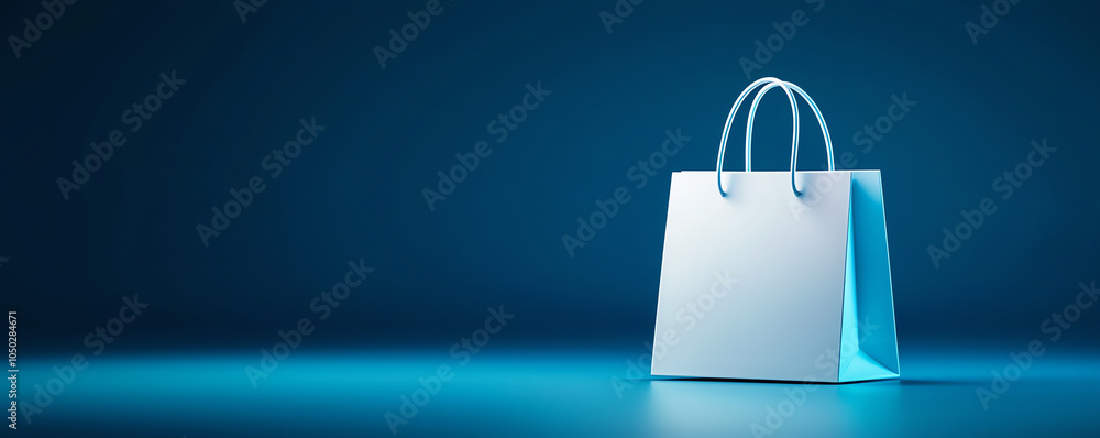 Poster minimal shopping bag with wireframe edges, clean prototype for branding and design