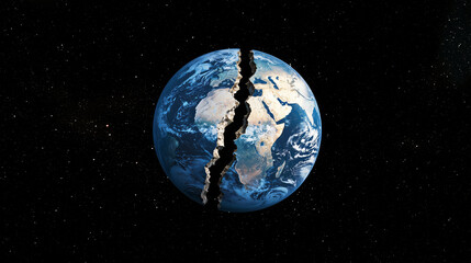 Obraz premium image depicts cracked Earth floating in space, symbolizing dramatic division and evoking sense of urgency about global issues