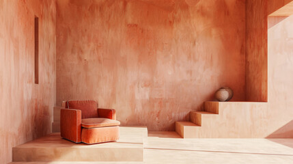 terra cotta accent armchair in spacious room