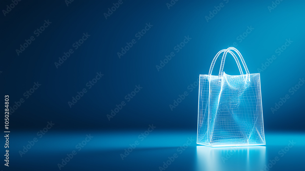 Aufkleber elegant shopping bag prototype with thin wireframe overlay, showing refined structure