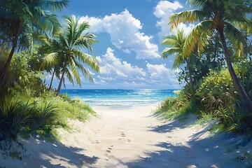 Fototapeta premium Tropical Pathway to a Serene Beach Escape