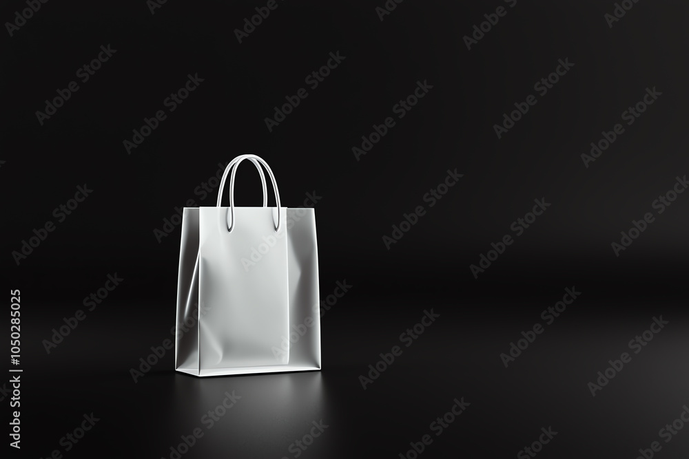 Poster minimal wireframe design of a shopping bag mockup, smooth lines and transparent background