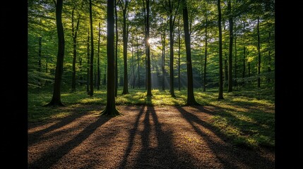 Fototapeta premium Serene Morning Light in a Lush Forest