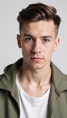 Obraz premium Portrait showcasing a stylish young openly-gay individual against minimal background