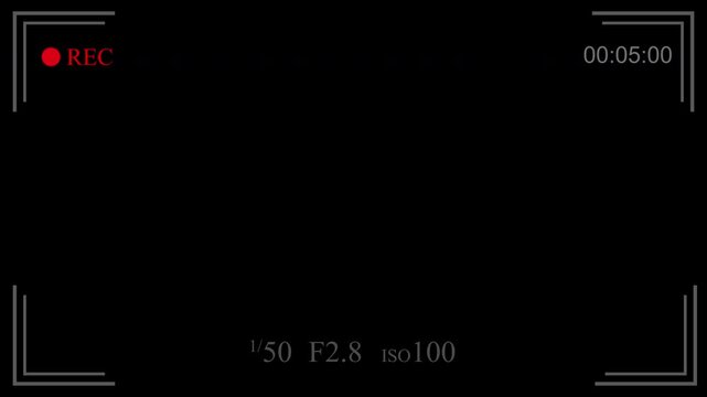 Camera recording screen overlay with a digital display and timer, featuring a DSLR camera frame on a black background. Ideal for video production, capturing footage, and creating realistic recording e