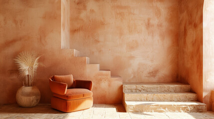 terra cotta accent armchair in spacious room