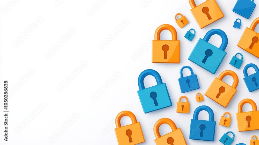 Poster secure digital connection with colorful symbols and locks