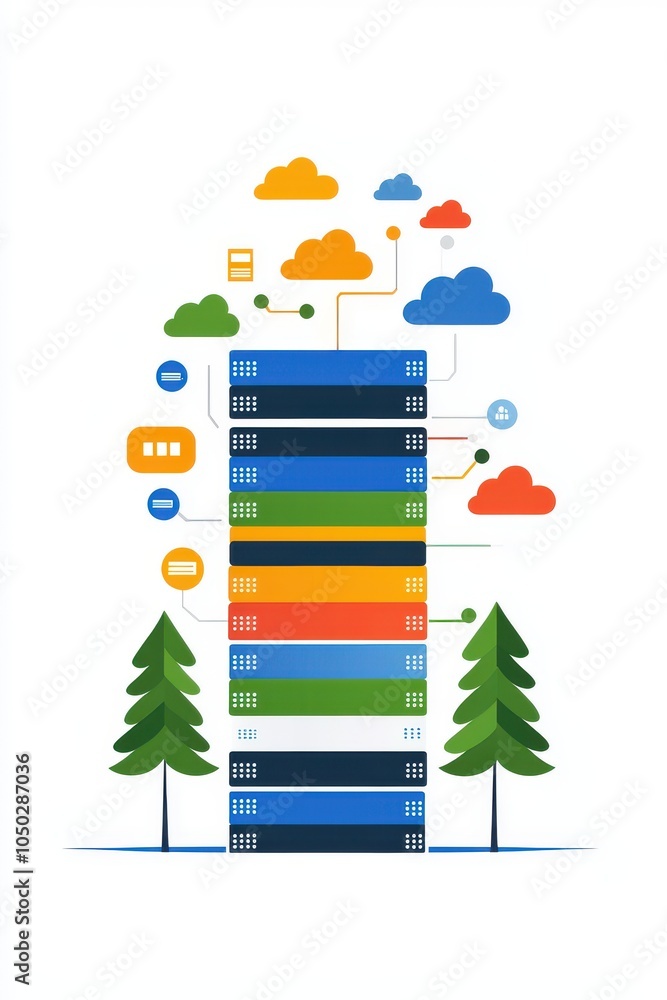 Poster flat design network management tools with connected icons