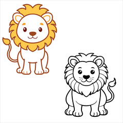 Obraz premium An Adorable Lion Cub in Color and Outline for Creative Projects.