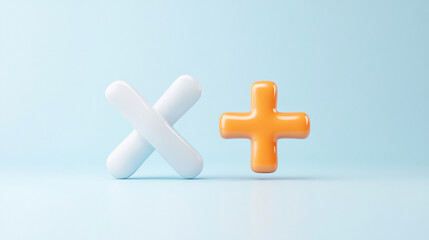 Obraz premium 3D checkmark and cross hovering in clean space, symbolizing decision outcomes,