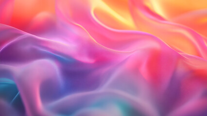 Obraz premium Soft fog rolling over a surface of blurred, flowing silk fabric illuminated by colorful lights