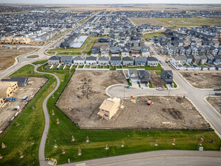 Aerial Drone View of Brighton Neighborhood in Saskatoon, Saskatchewan