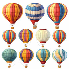 Fototapeta premium Colorful cartoon hot air balloons isolated on white.