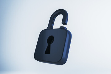 Unlocked padlock with keyhole on light background. 3D Rendering