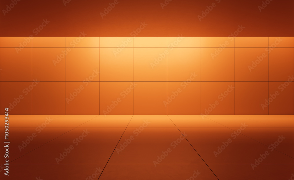 Aufkleber empty room with orange tiled walls and floor. 3d rendering