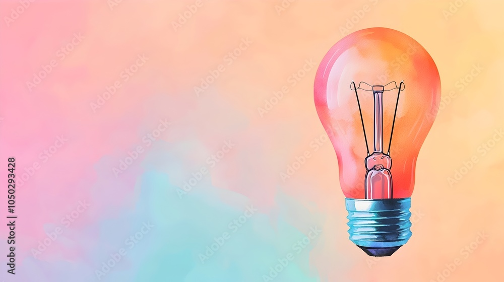 Poster Conceptual of a watercolor lightbulb seamlessly blending into a smart grid symbolizing innovation in clean energy marketing with a soft dreamy bokeh effect