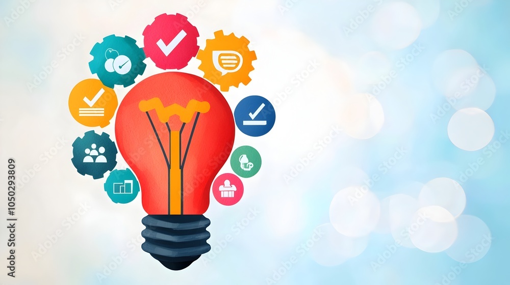 Poster vibrant watercolor painting of a light bulb with energy efficient icons representing innovative busi