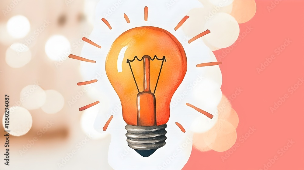 Poster watercolor light bulb symbolizing marketing genius creative alternative energy solutions surrounded 