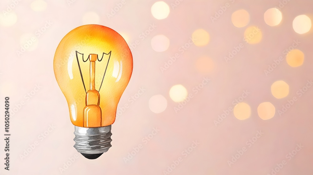 Poster watercolor of a light bulb symbolizing creative marketing genius and innovative alternative energy s