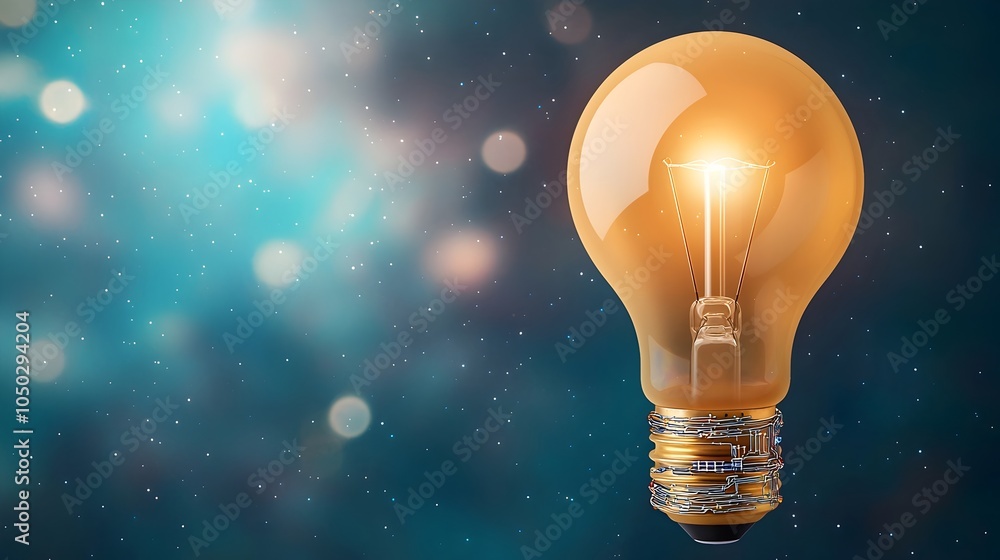 Poster glowing genius idea a brilliant light bulb base wrapped with circuitry emitting a warm glow with bok