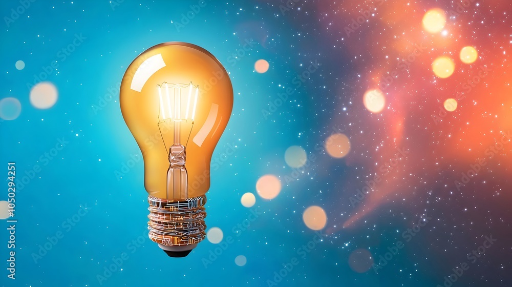 Aufkleber a brilliant light bulb its base wrapped in circuitry emits a warm glow with dancing bokeh lights aga