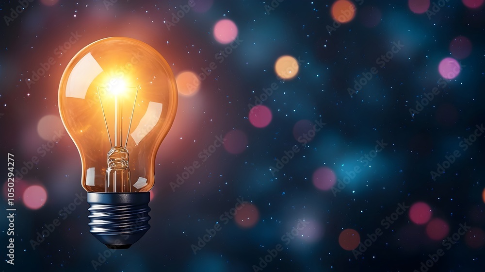 Leinwandbilder glowing light bulb set against a vibrant bokeh filled nebula backdrop symbolizing innovation creativ