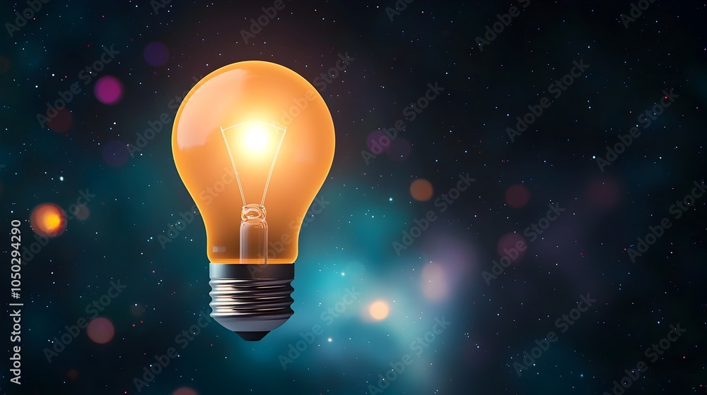 Leinwandbilder glowing light bulb symbolizing a bright idea set against a vibrant nebula backdrop with radiant boke