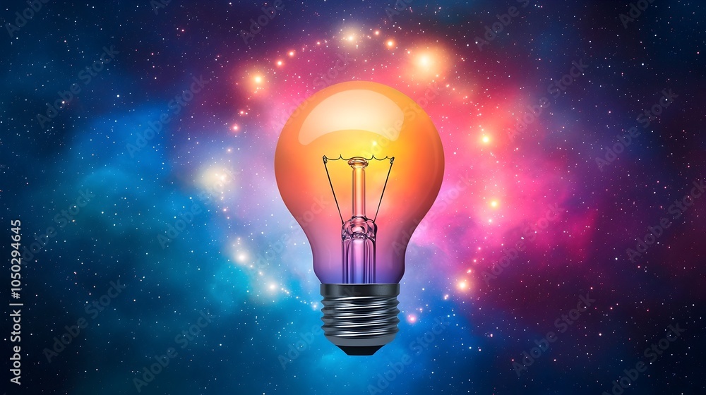 Aufkleber Glowing abstract light bulb encircled by a vivid colorful nebula background and surrounded by bright shimmering bokeh lights  This image represents a breakthrough moment of enlightenment