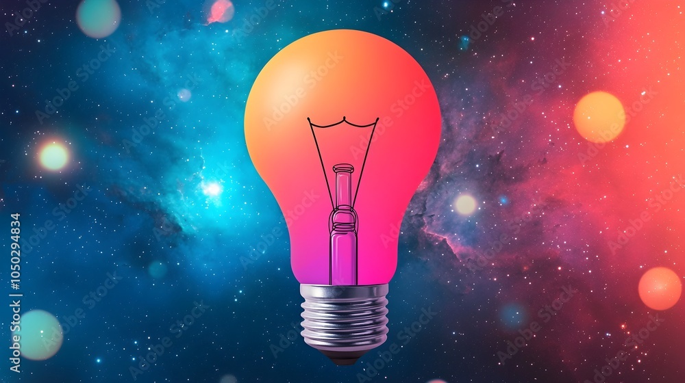 Leinwandbilder incandescent light bulb shining radiantly amidst a backdrop of glowing twinkling bokeh orbs and a vi