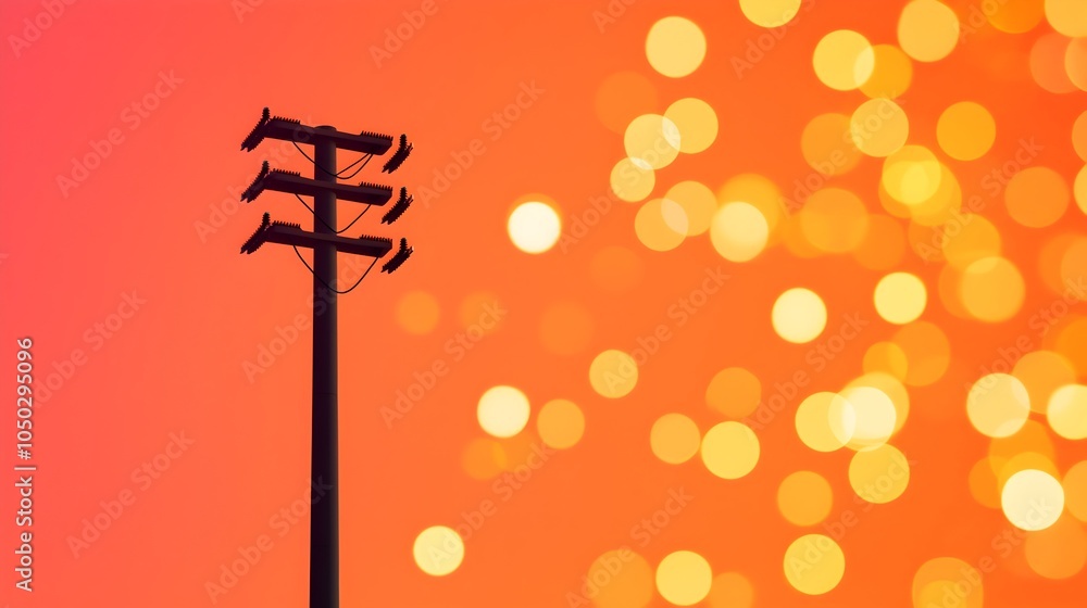 Fototapete towering high voltage electricity pylon standing against a warm glowing backdrop of a power consumpt