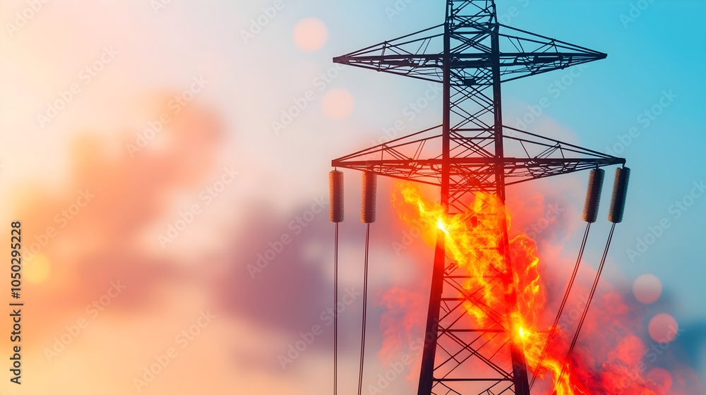 Aufkleber surging electric grid power visualization with fiery bokeh lights an abstract and dynamic image depi