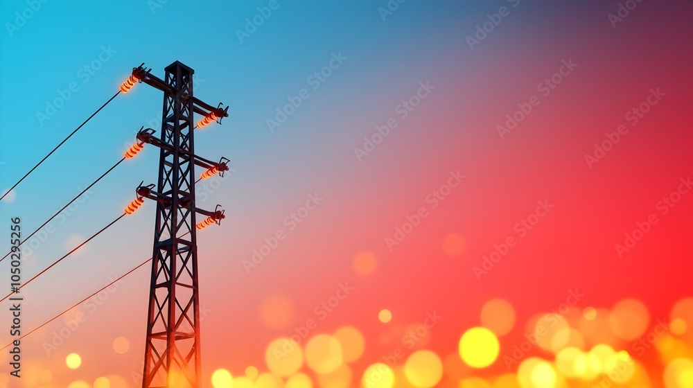 Leinwandbilder a detailed image of a high voltage electricity pole with a power consumption graph data visualizatio