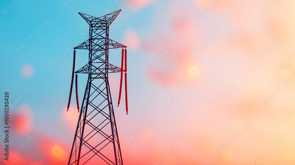 Aufkleber high voltage electrical tower reaching into a sky filled with a vibrant power consumption graph with