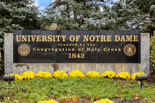 Notre Dame, IN, USA - October 25, 2024: University of Notre Dame is a private Catholic research university established in 1842. They're known for their great academics and Fighting Irish sports teams.