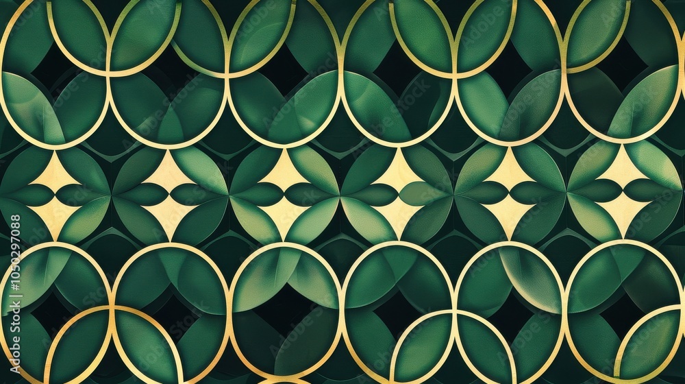 Aufkleber 3d rendering of green abstract background with golden circle pattern in vintage style