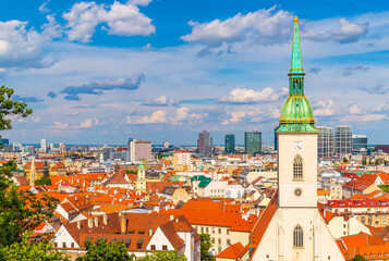 View of St. Martin's Cathedral and cityscape of Bratislava, Slovakia