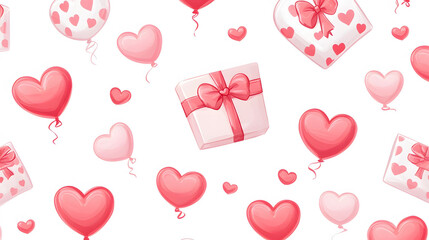 Valentine's Day pattern featuring hearts and balloons in a cheerful background