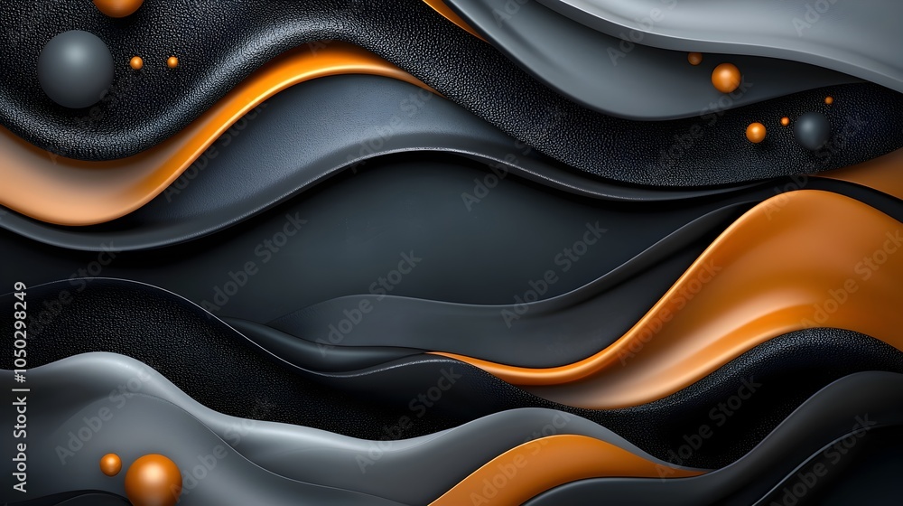 Aufkleber Grainy textured abstract background with dynamic flowing waves of gray black and orange creating a dark noisy and moody banner design ideal for modern poster wall art or other graphic design projects