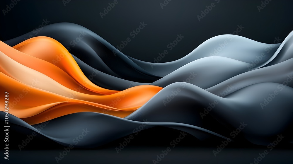 Leinwandbilder grainy textured background with black gray and orange abstract waves flowing dynamically across the 