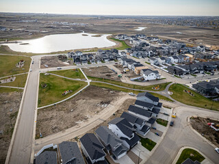 Aerial Drone View of Brighton Neighborhood in Saskatoon, Saskatchewan