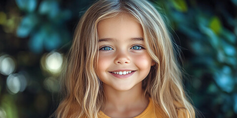 Fototapeta premium Portrait of a beautiful little girl looking at the camera