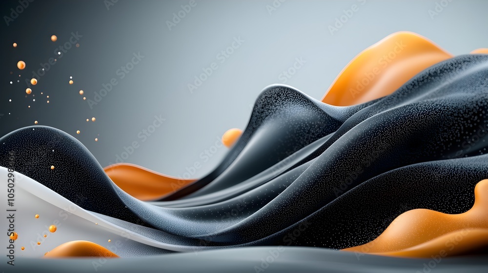 Fototapete gritty and textured black and gray abstract wave with subtle orange and white accents creating a hig
