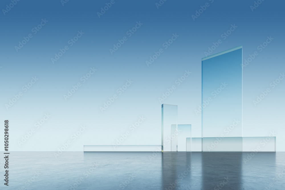 Poster Abstract glass structures on a gradient backdrop. 3D Rendering