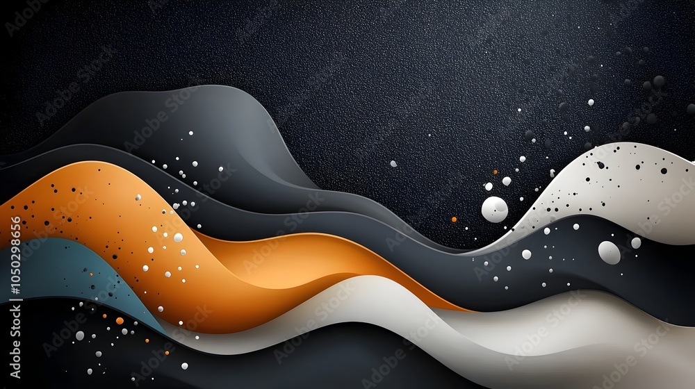 Poster dramatic abstract banner design featuring a grainy textured background with waves of black gray and 
