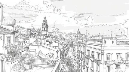 Cordoba city sketch. Hand drawn illustration. Spain.
