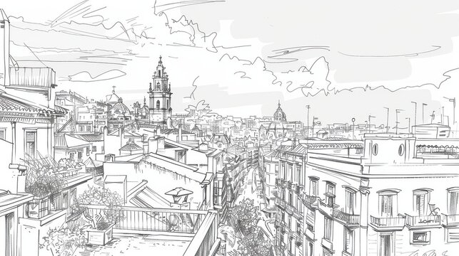 Cordoba city sketch. Hand drawn illustration. Spain.
