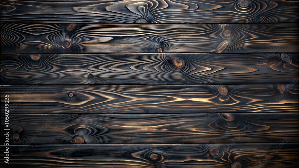 Wall mural dark burnt wood texture with natural grain patterns