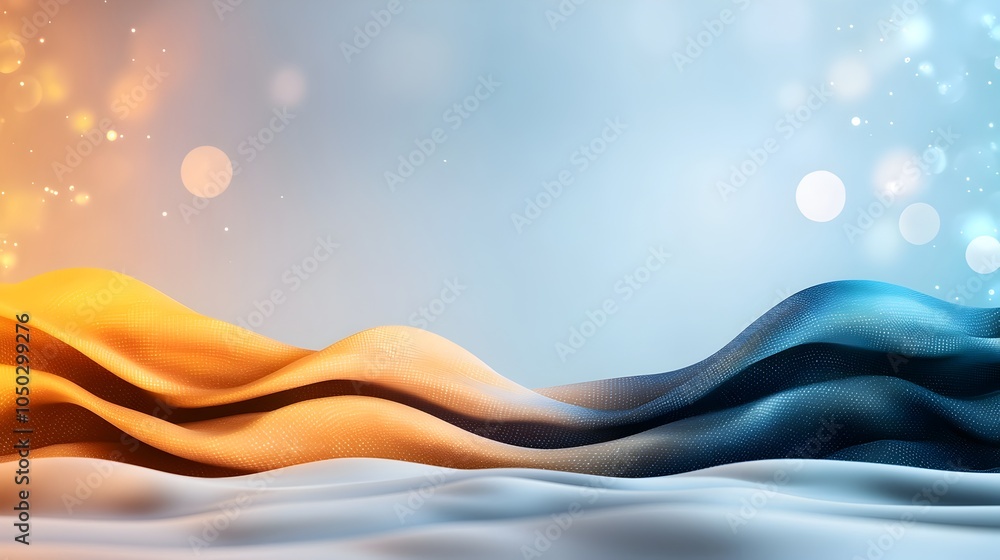 Poster Dazzling dynamic gradient background featuring a vibrant transition from yellow to blue hues with abstract glowing shapes creating a bold textured banner design