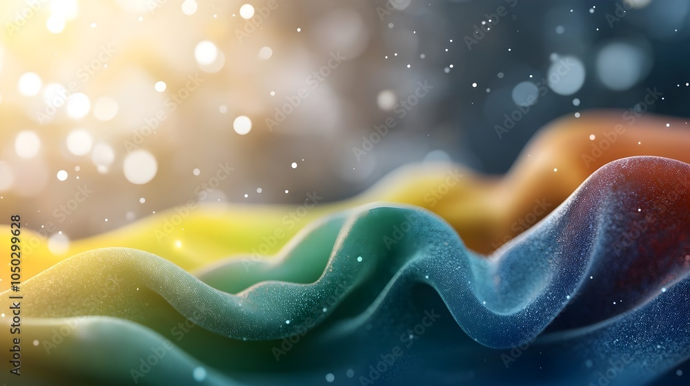 Poster Captivating abstract design with glowing neon like rainbow colored shapes set against a dynamic noisy gradient background with yellow green and blue highlights  Ideal for use in colorful banner